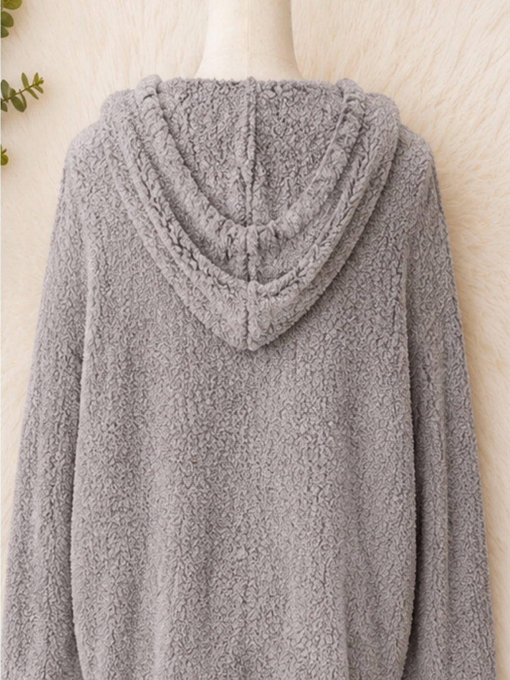 LOFT Outlet Cozy Sherpa Hooded Pullover Sweater | Gray Plush Hoodie XL - Picture 2 of 3